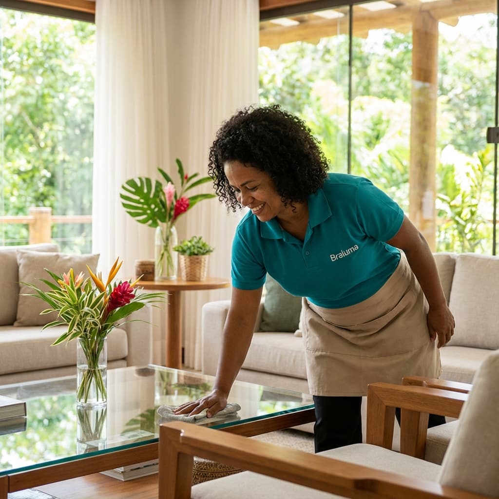 Profissional realizando limpeza residencial